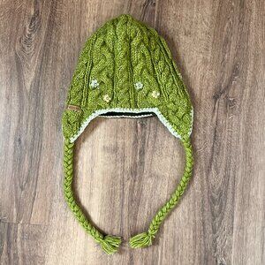 Everest Designs Green Wool Ear Flap Fleece Lined Chullo Hat Nepal